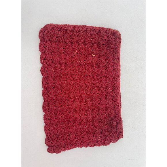 Handcrafted Red Crochet Clutch Purse Zip Closure & Satin Lining For Accessories - Picture 2 of 6